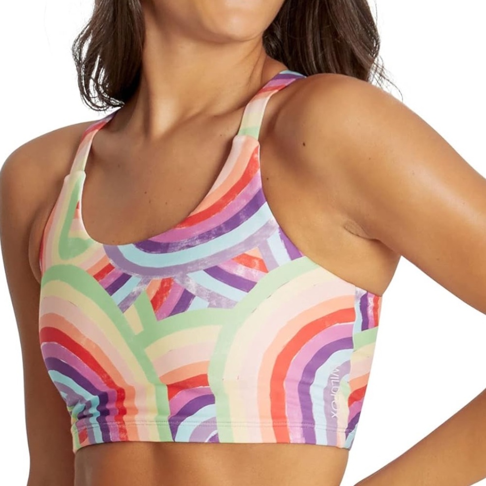 WILDFOX NWT Longline Soleil Sports Bra Small Stripes Rainbow Colors Size XS